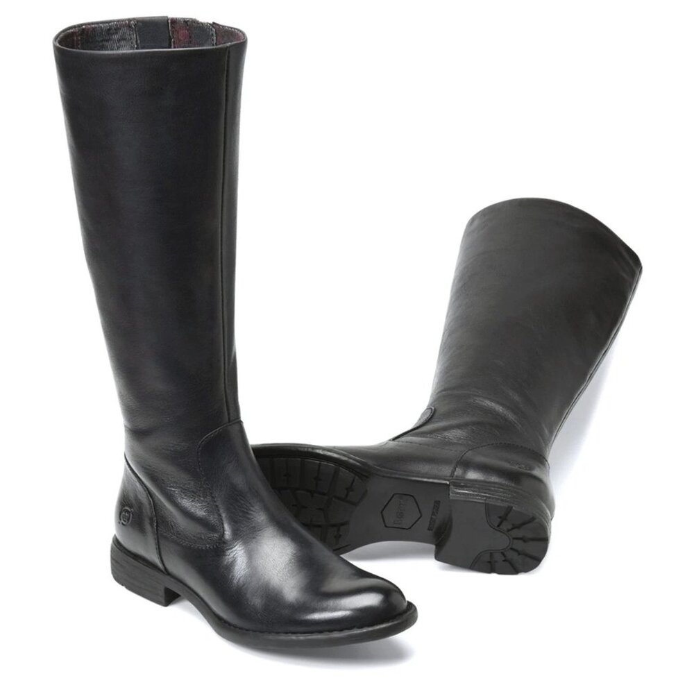 NEW $280 BORN NORTH LEATHER BLACK BOOT TALL KNEE HIGH RIDING 7.5 (TPO16)